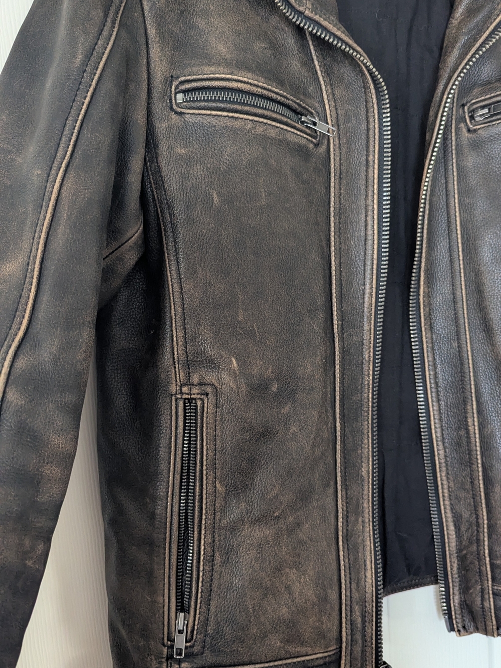 Black Rivet Men's Vintage Dark Brown Leather Zip Jacket - Picture 4 of 10